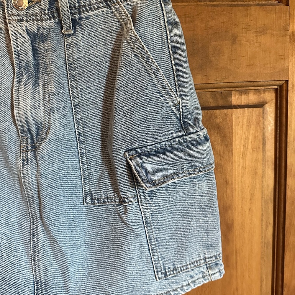 PacSun Light Blue Denim 90s Y2K Cargo Mini Skirt 100%cotton size 27 - Picture 3 of 7